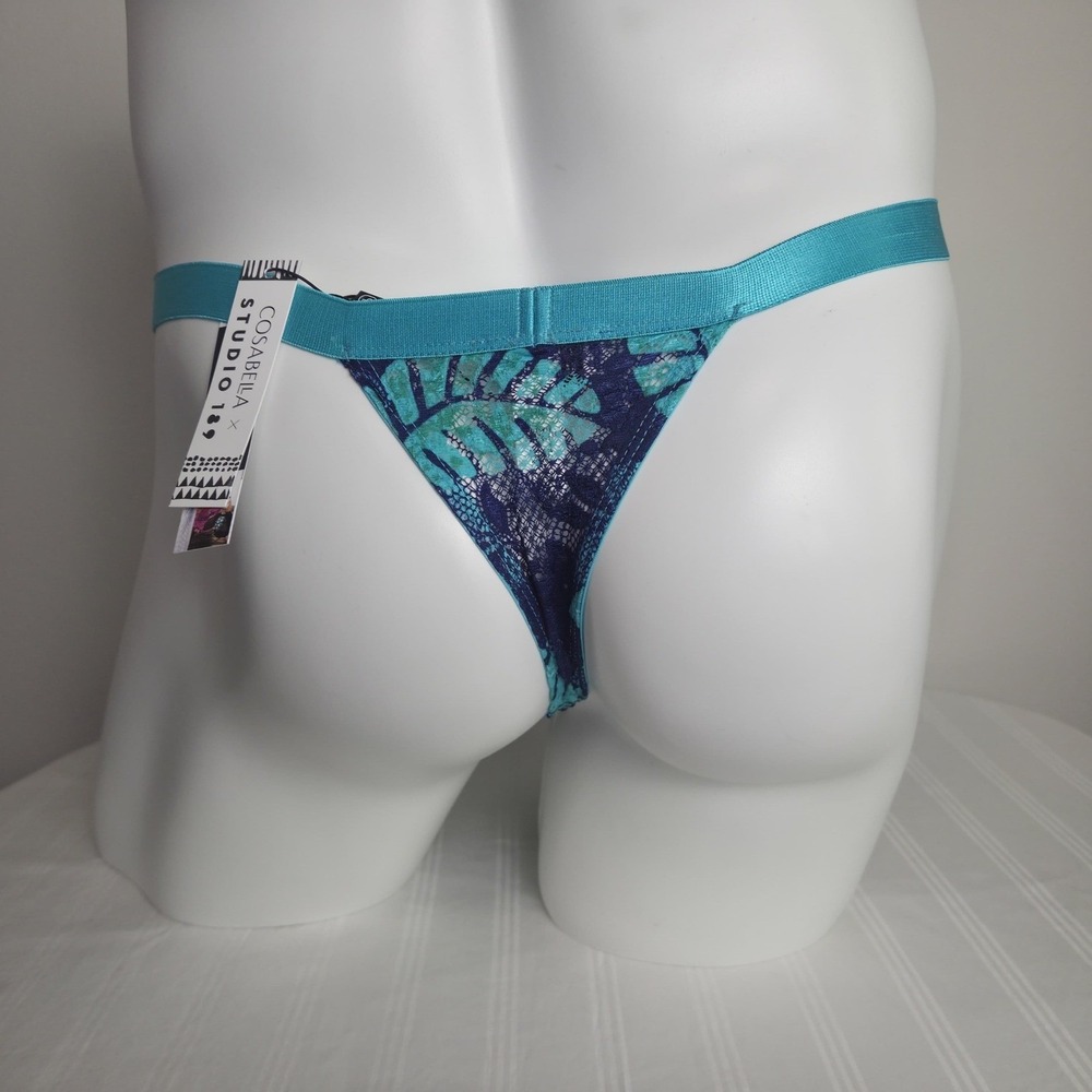 Cosabella Men's Sheer Lace G-String Thong Blue Floral Print Stretch Underwear - Picture 4 of 8